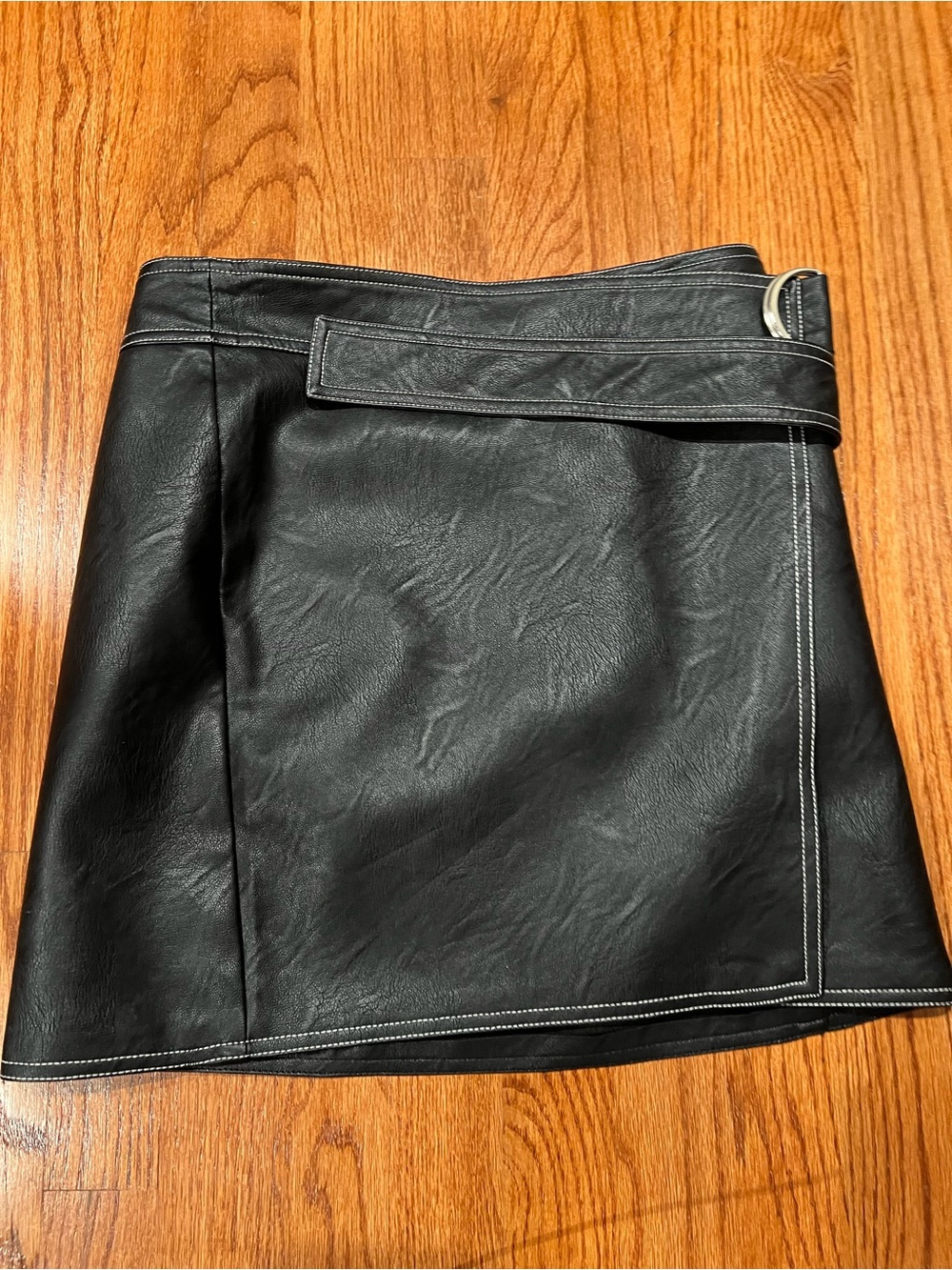 Nordstrom Black Faux Leather Mini Skirt with D-Ring Belt